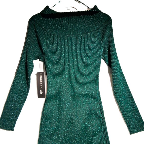 MADDEN GIRL Sweater Dress  sz  XL  Green  Metallic  Ribbed  Body-Con  NEW  Mini - Picture 9 of 11